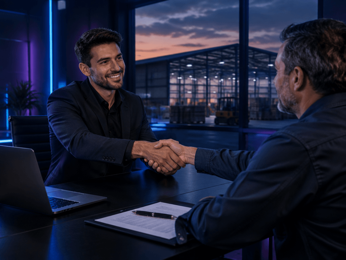 Marketing e Comercial Raus Consultor comercial da Raus Digital fechando negócio com cliente industrial