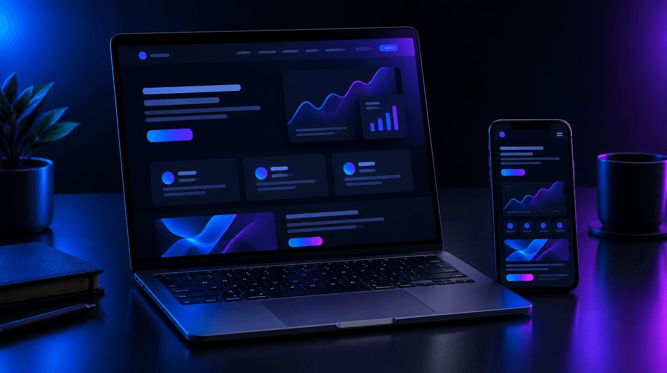 Site responsivo criado pela Raus Digital exibido em notebook e celular